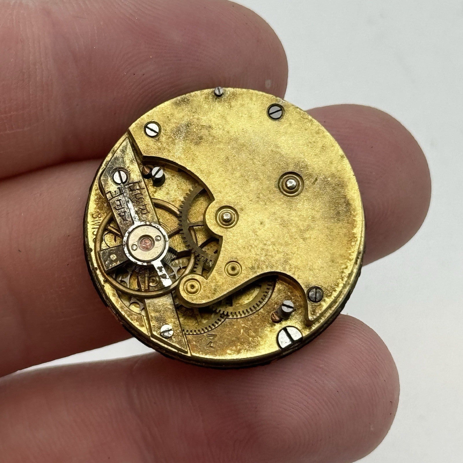 33mm Antique Beautiful Porcelain Dial Gun Metal Grey Fob Pocket Watch PARTS