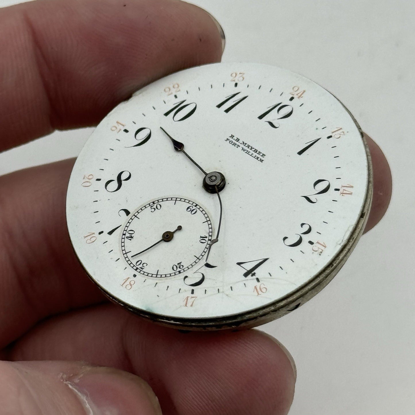 39.6mm 24 Hour Dial RB Maybee Fort William Open Face Pocket Watch Movement PARTS