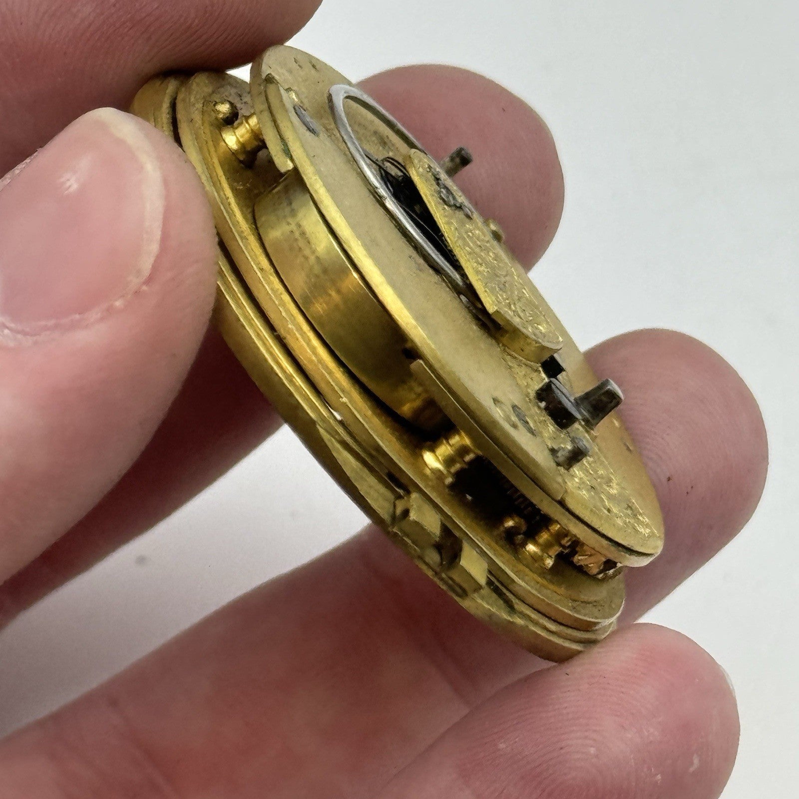 45.3mm Antique Fusee Pocket Watch Movement - Chain Missing PARTS REPAIR SPARES