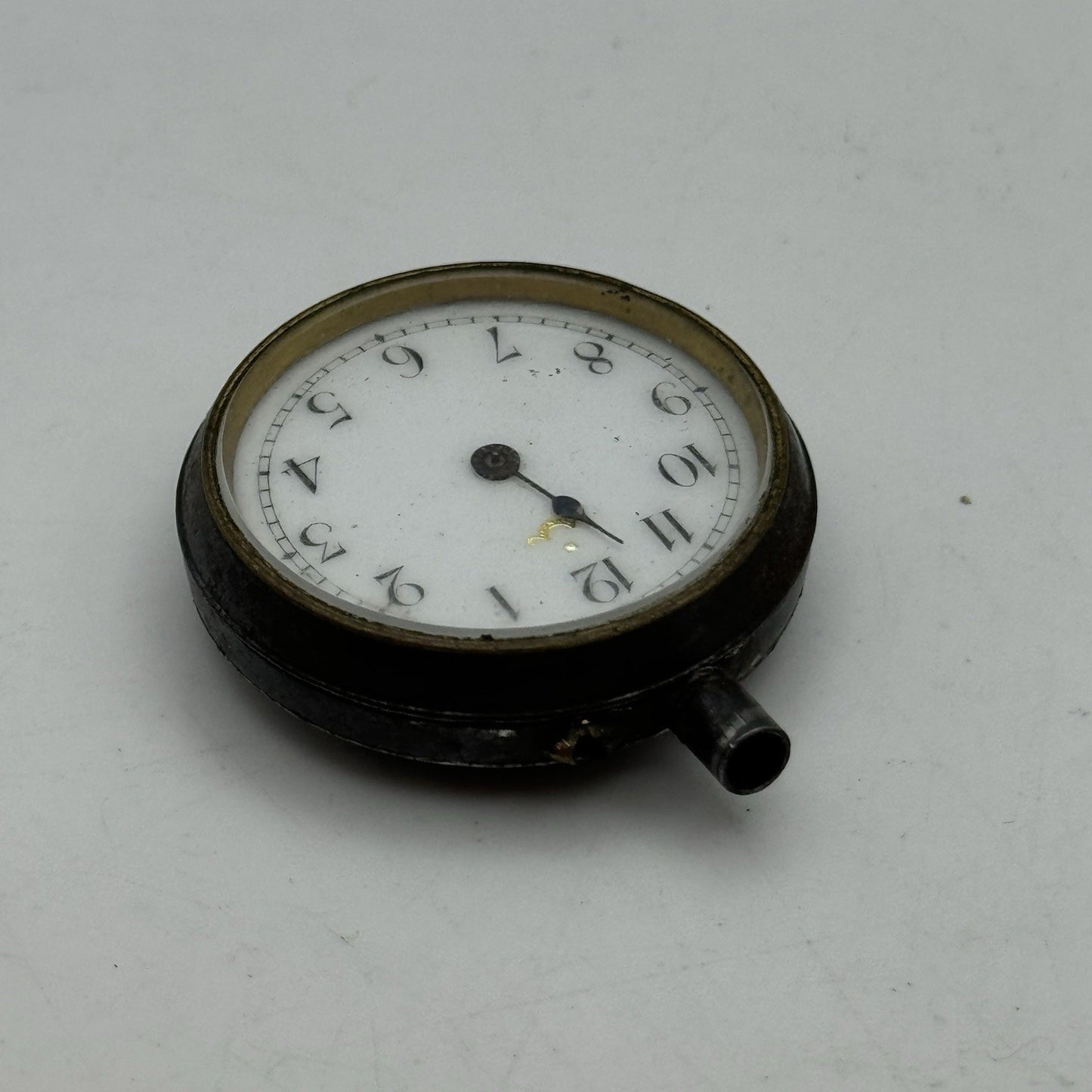 33mm Antique Beautiful Porcelain Dial Gun Metal Grey Fob Pocket Watch PARTS