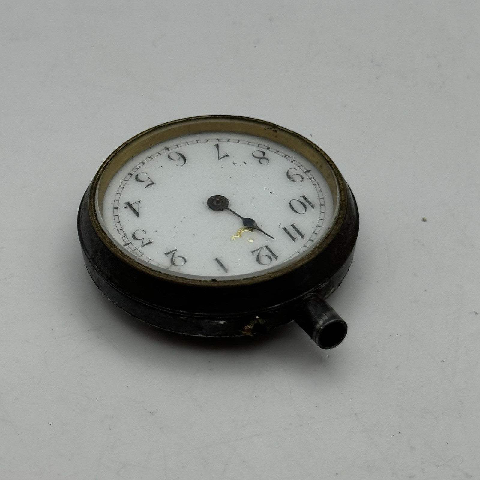 33mm Antique Beautiful Porcelain Dial Gun Metal Grey Fob Pocket Watch PARTS