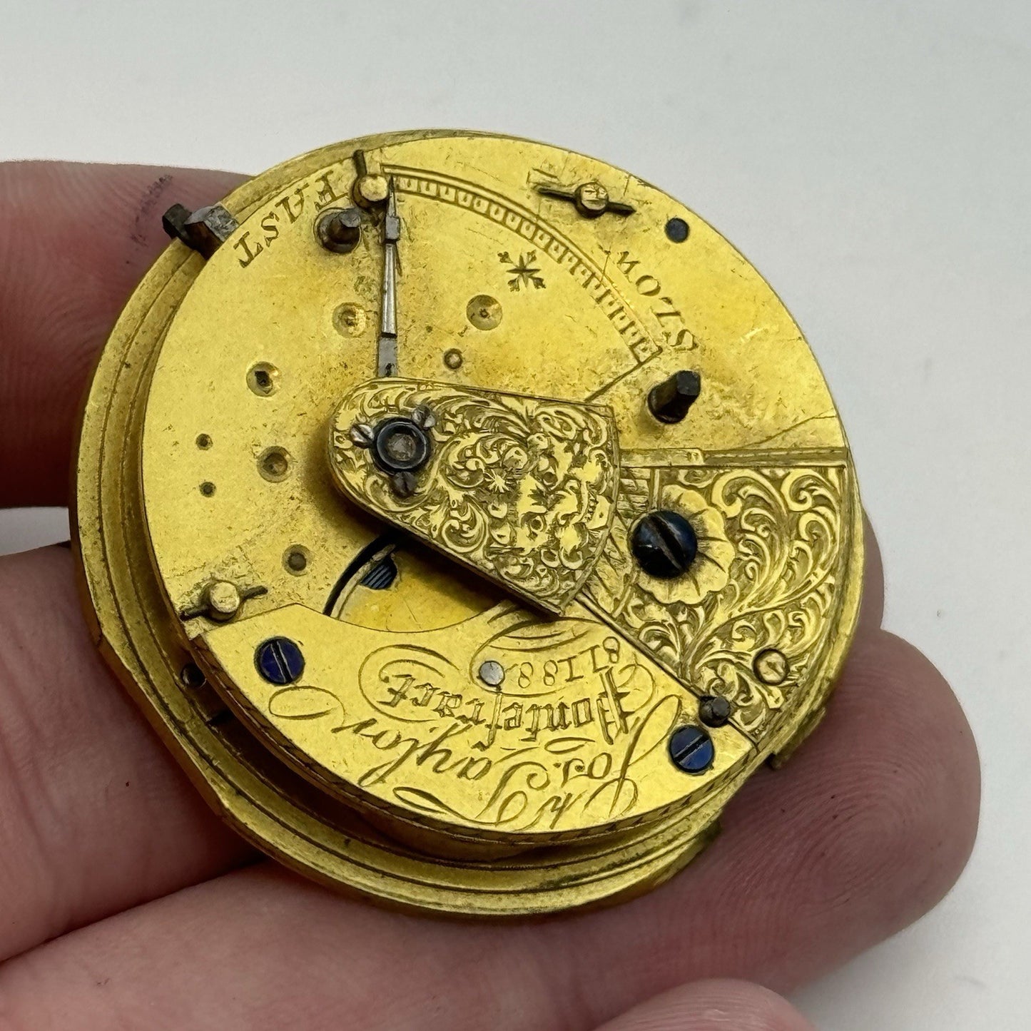 40.9mm Antique Joseph Taylor Pontefract Fusee Pocket Watch Movement - PARTS