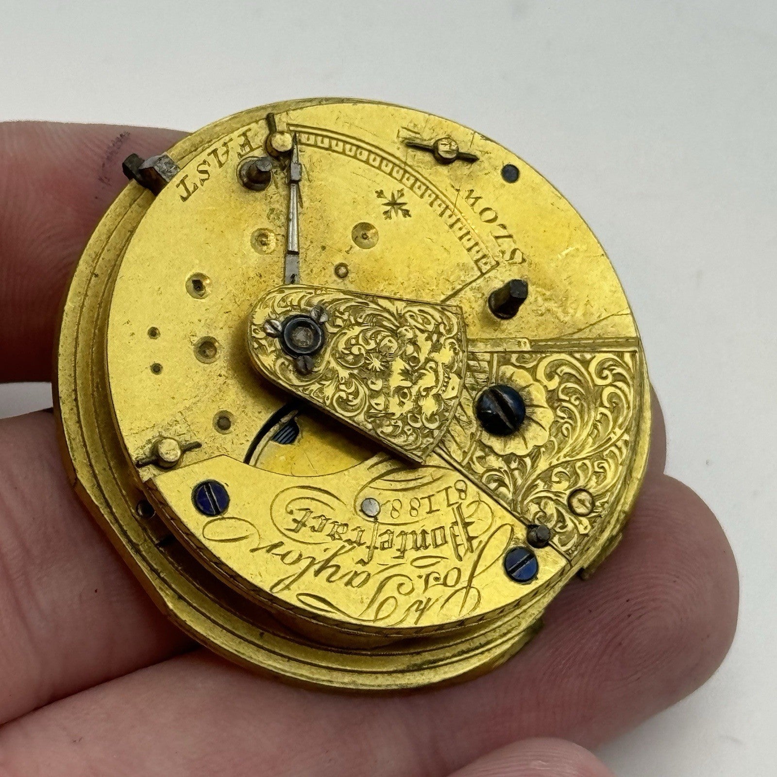 40.9mm Antique Joseph Taylor Pontefract Fusee Pocket Watch Movement - PARTS