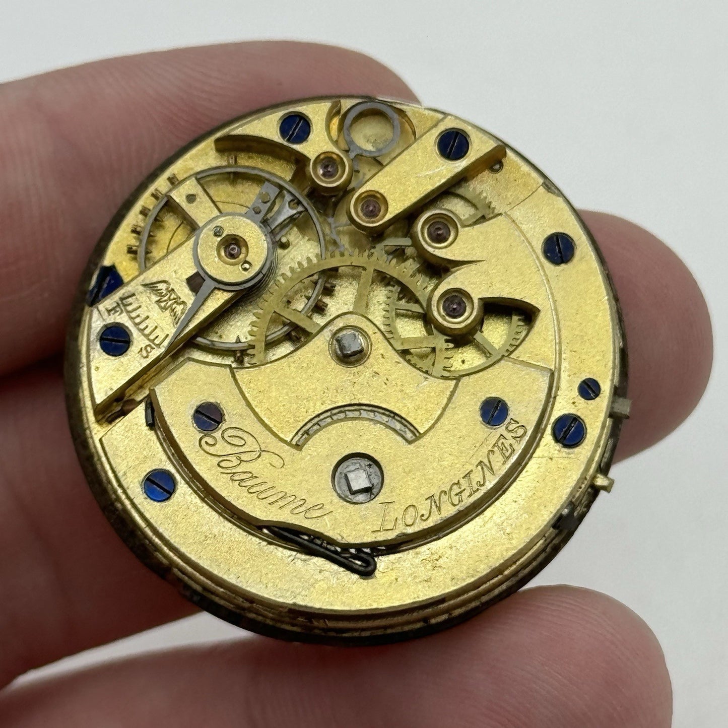 33.8mm Antique Longines Baume Key Wound Swiss Pocket Watch Movement PARTS REPAIR