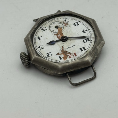 34mm Octagonal Marksman Possibly Silver Trench Watch Vintage TO RESTORE PARTS