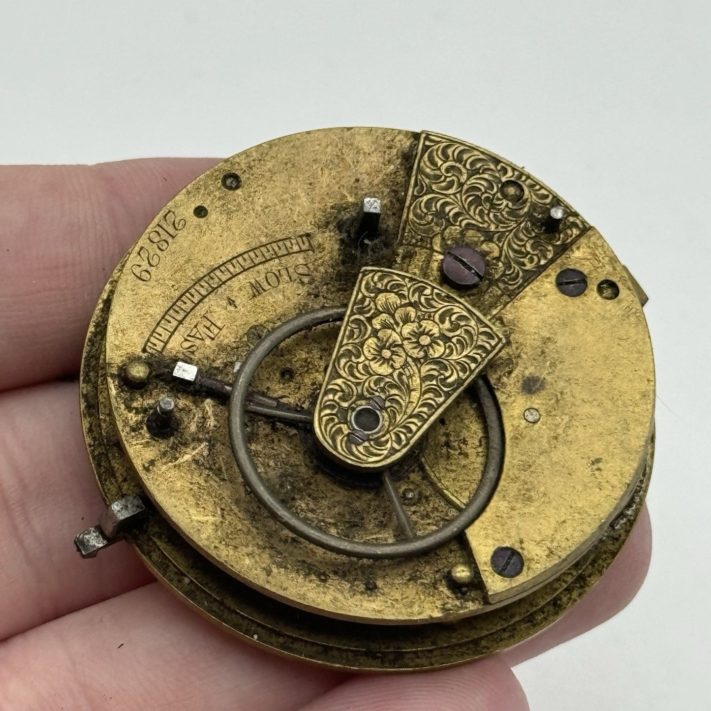 46.3mm Antique Fusee Pocket Watch Movement - Chain Present PARTS REPAIR SPARES