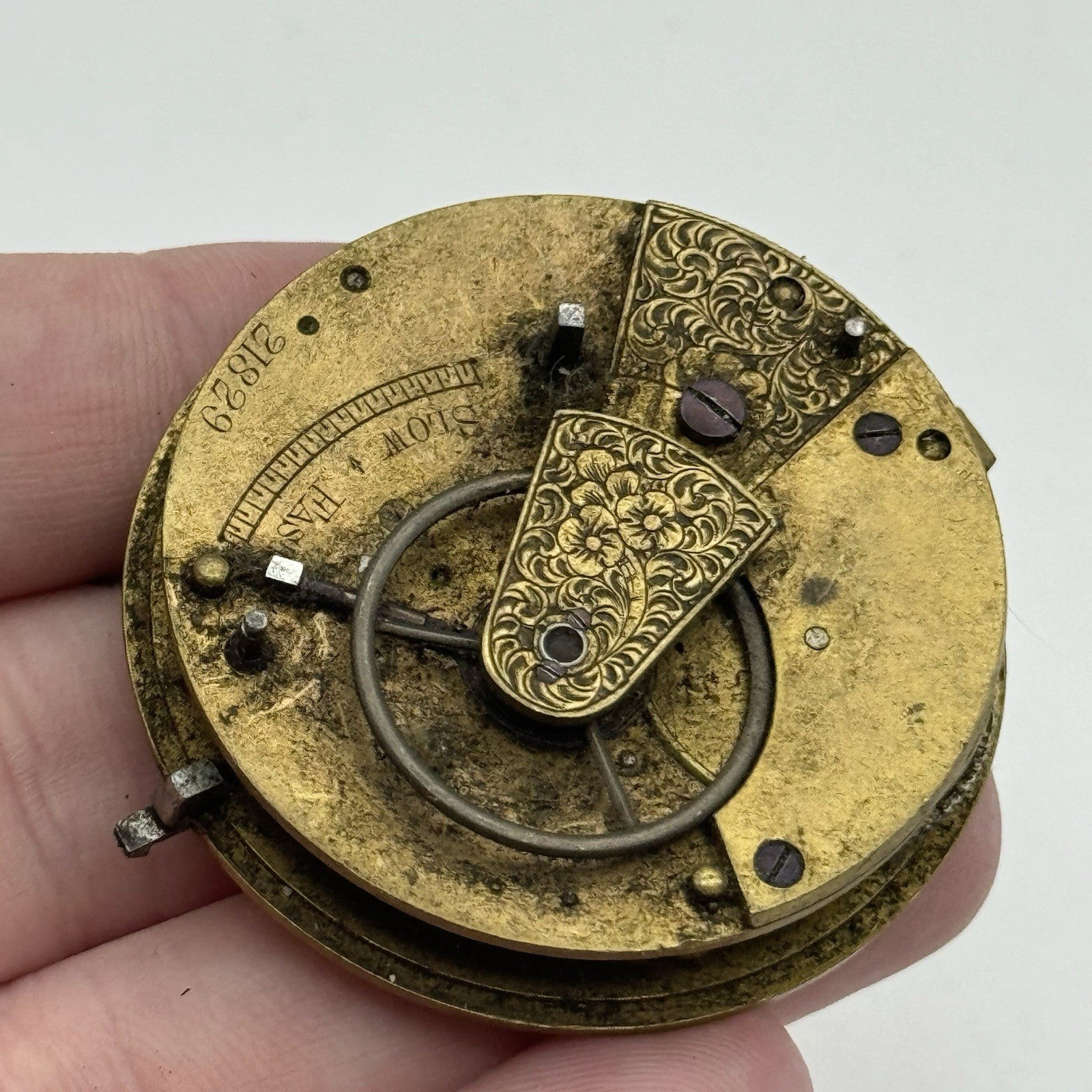 46.3mm Antique Fusee Pocket Watch Movement - Chain Present PARTS REPAIR SPARES