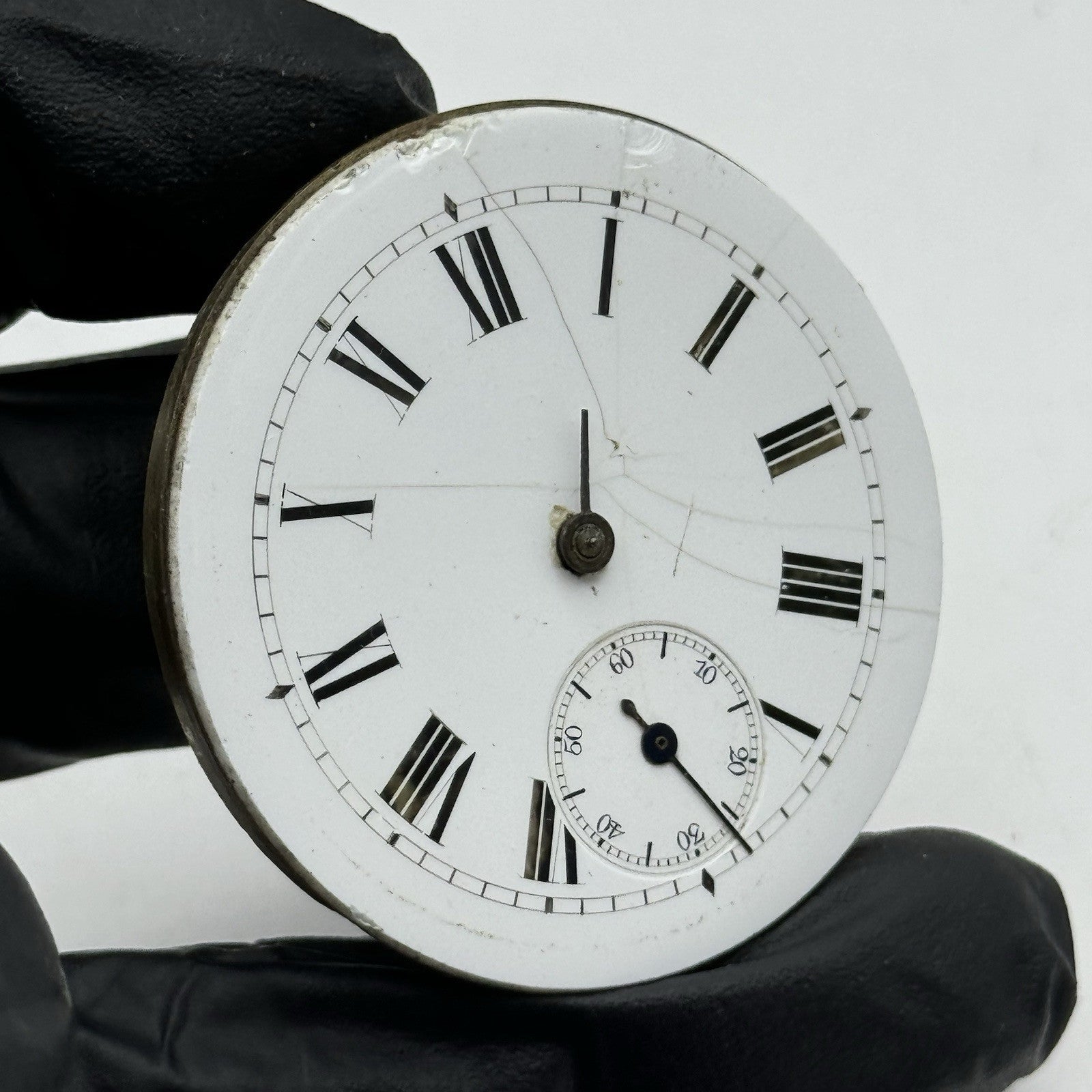43.1mm Interesting Antique Pocket Watch Movement - Porcelain Dial PARTS REPAIR