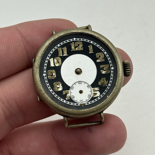 32mm Men’s Rare Black Bullseye Dial Military Trench Watch Swiss Made TO RESTORE