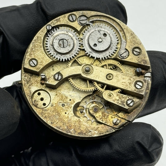 40.6mm Antique Unidentified Cylinder Escapement Pocket Watch Movement - PARTS