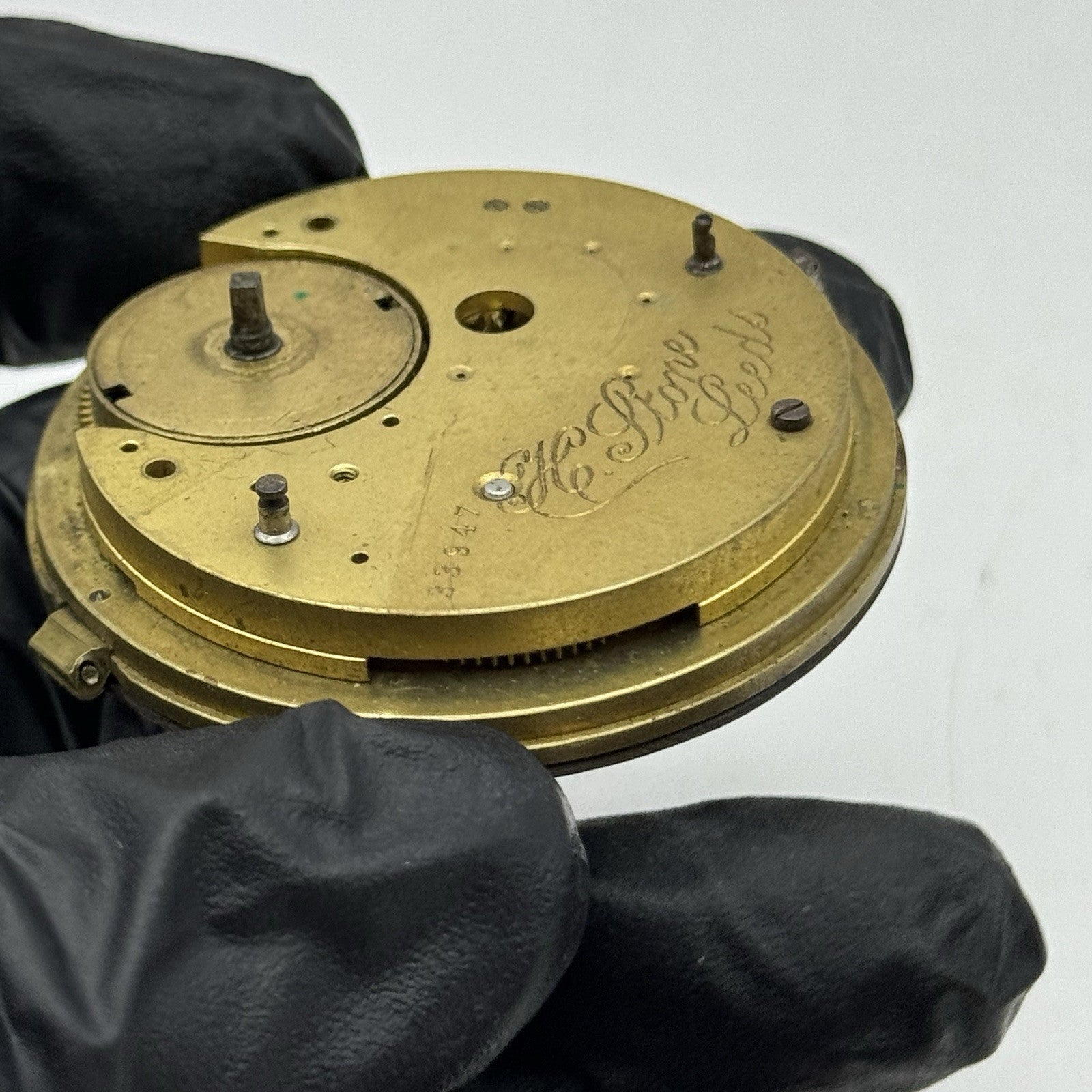 47.2mm Antique H Stone Leeds Key Wound Partial Pocket Watch Movement - PARTS