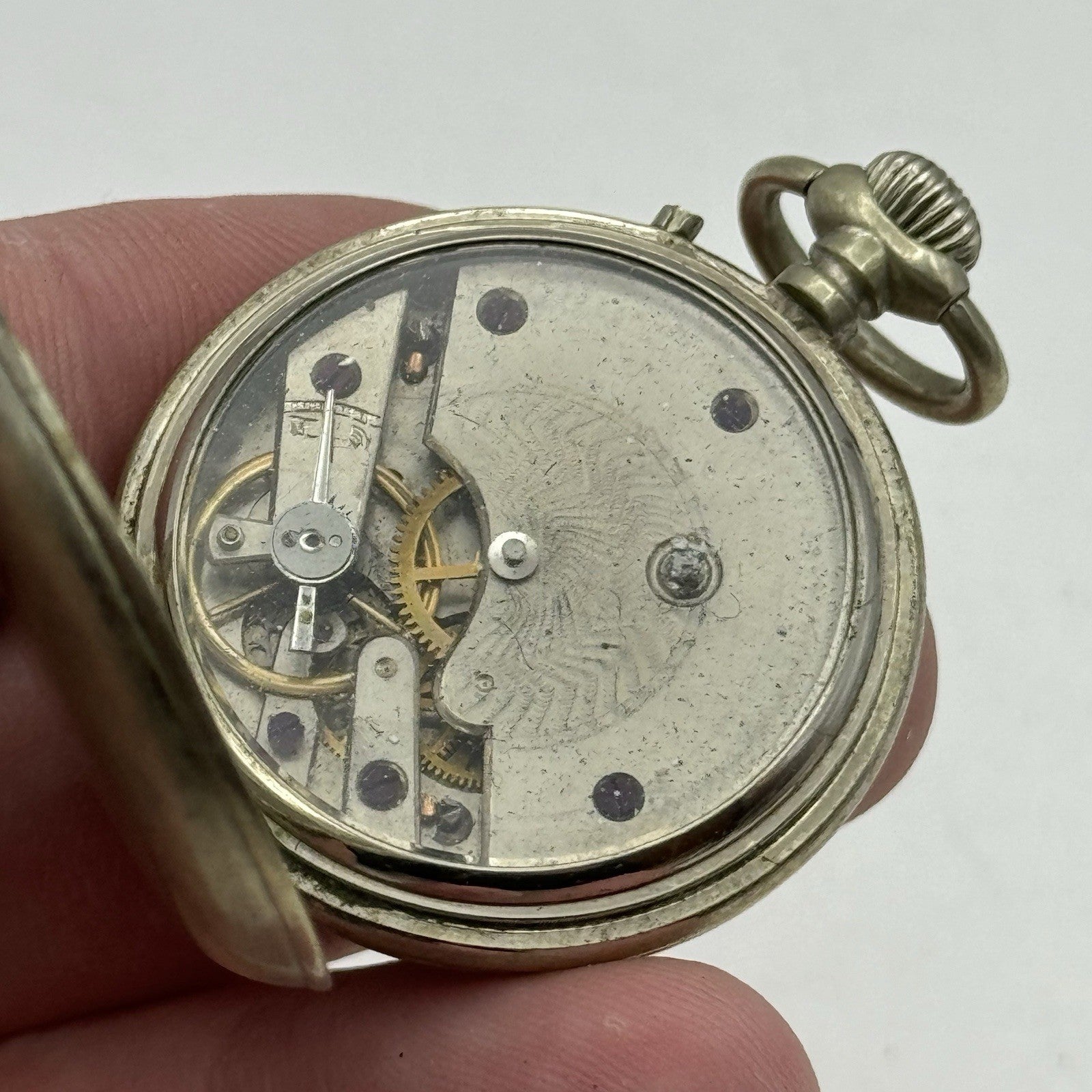 35mm Beautiful Pin Set Clear Case Back Porcelain Dial Fob Pocket Watch - PARTS