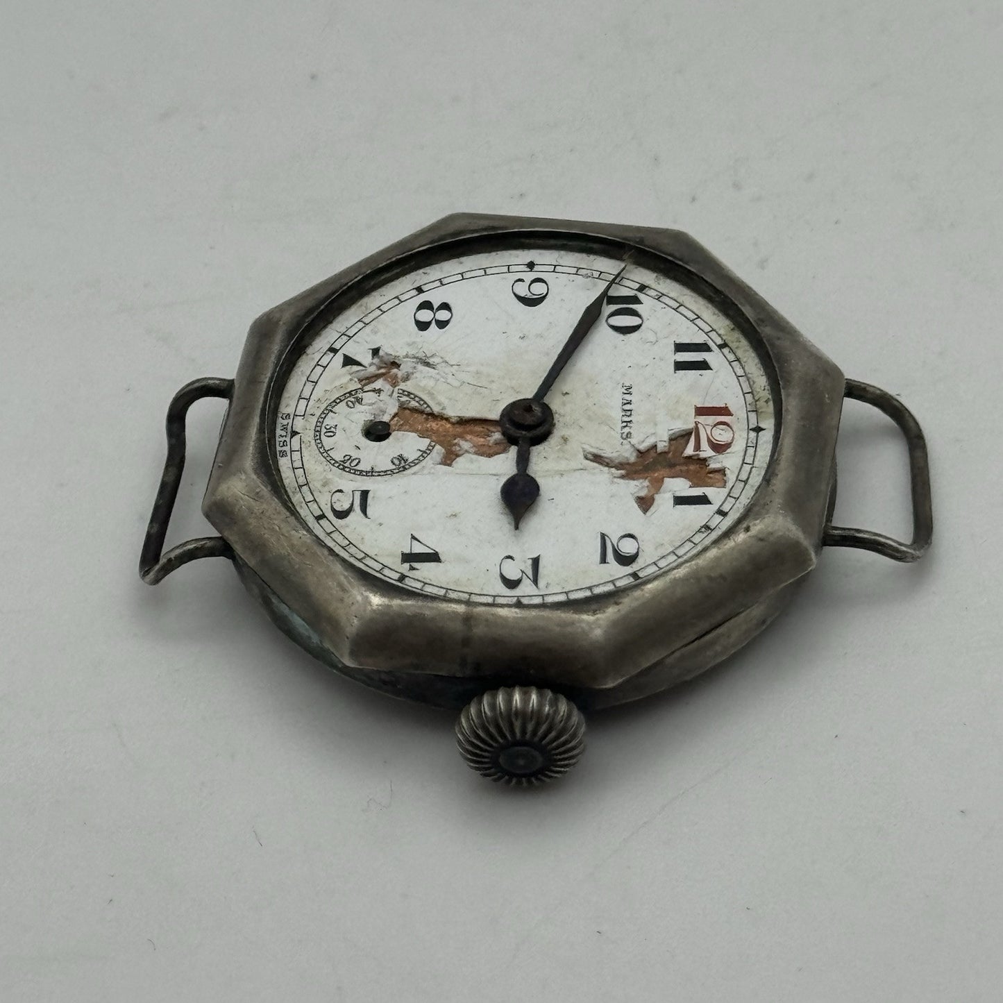 34mm Octagonal Marksman Possibly Silver Trench Watch Vintage TO RESTORE PARTS