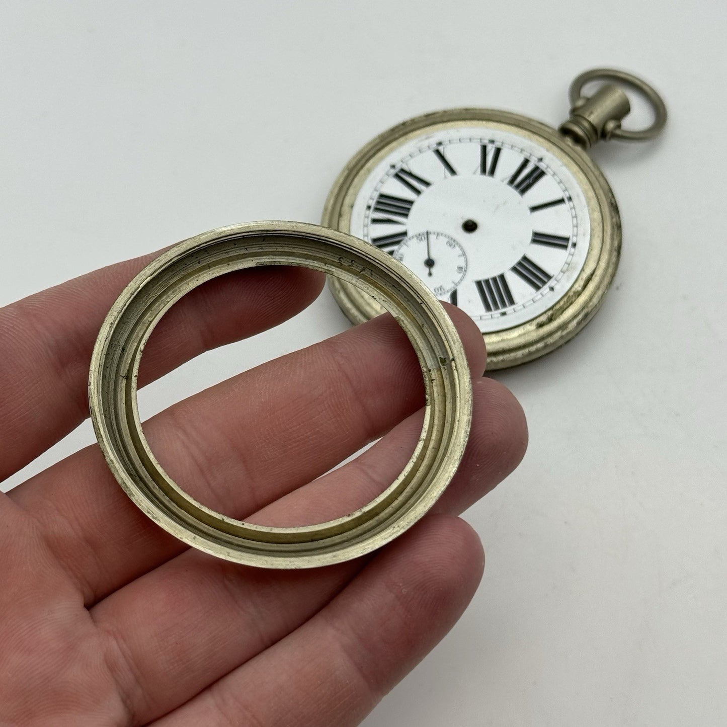 57mm Vintage Screw Case Roman Numerals Swiss Sub Secs Pocket Watch PARTS REPAIR