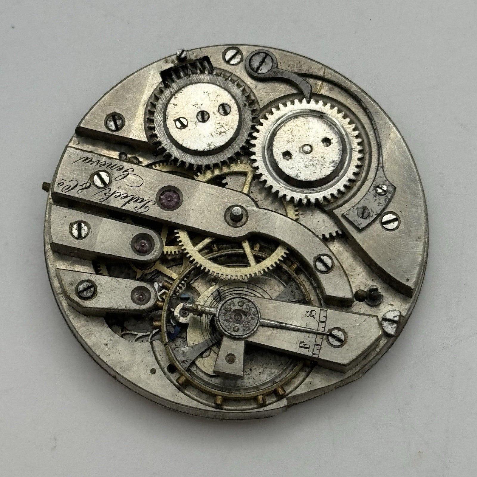 42.8mm Rare Antique Pateck & Co Geneva Swiss Pocket Watch Movement TO RESTORE