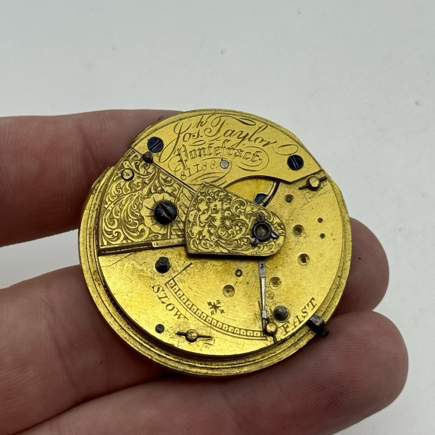 40.9mm Antique Joseph Taylor Pontefract Fusee Pocket Watch Movement - PARTS