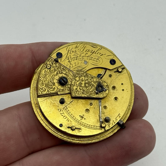 40.9mm Antique Joseph Taylor Pontefract Fusee Pocket Watch Movement - PARTS