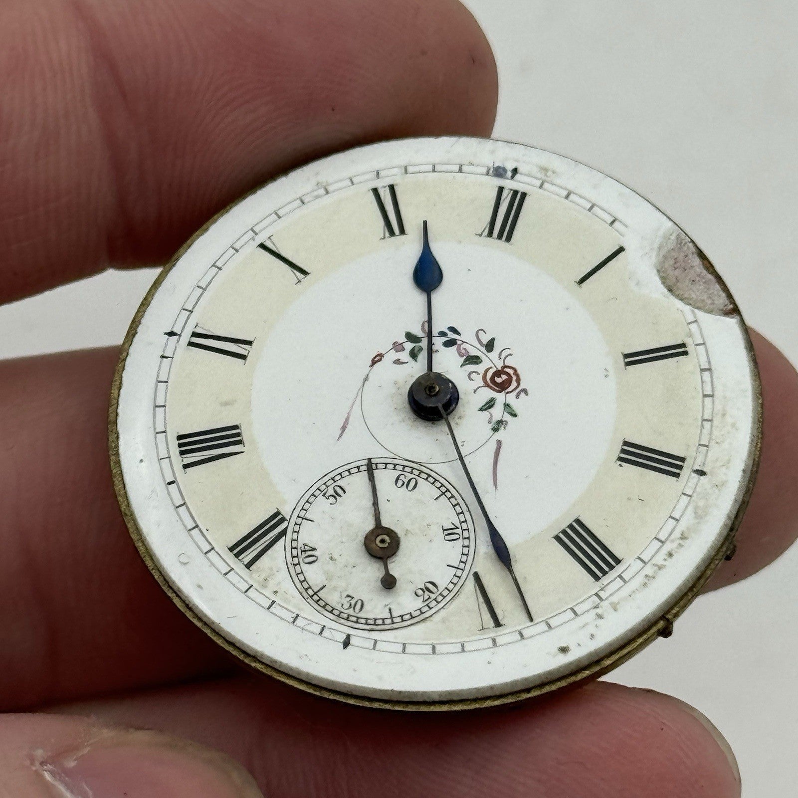 36.1mm Antique Beautiful Porcelain Dial Pocket Watch Movement - Balance Ok PARTS