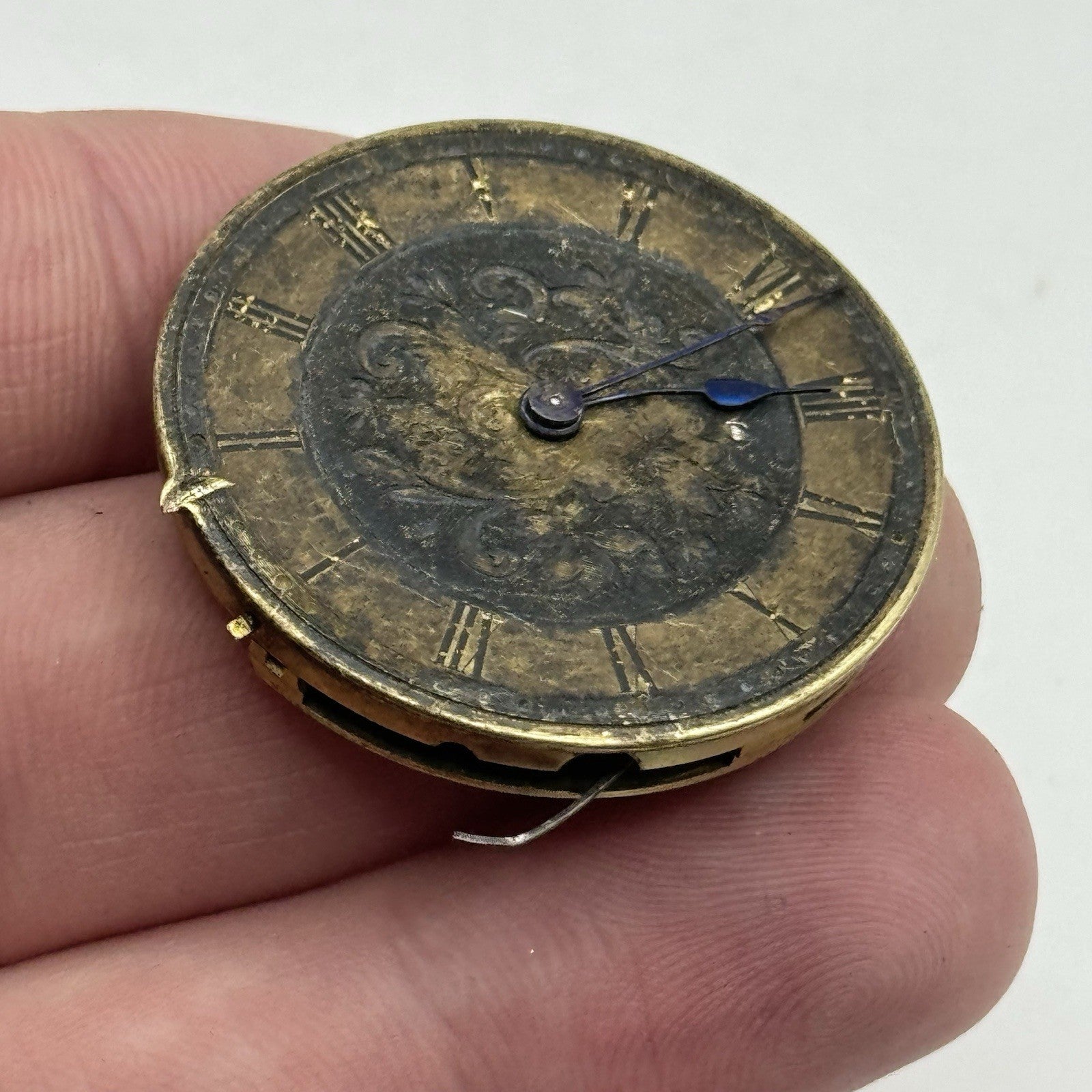 33.8mm Antique Quality Floral Dial Pocket Watch Movement Hands - PARTS REPAIR