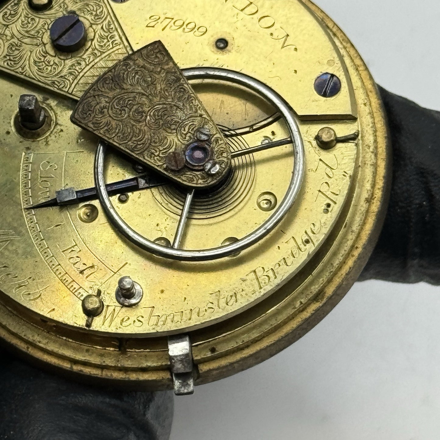 43.3mm Antique J Myers English Key Wound Fusee Pocket Watch Movement - PARTS