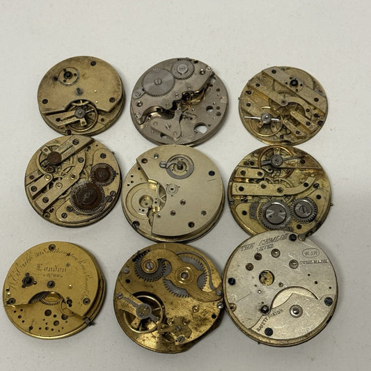 9 x Antique Mixed Pocket Watch Movements Bundle Job Lot Spares Repairs Parts