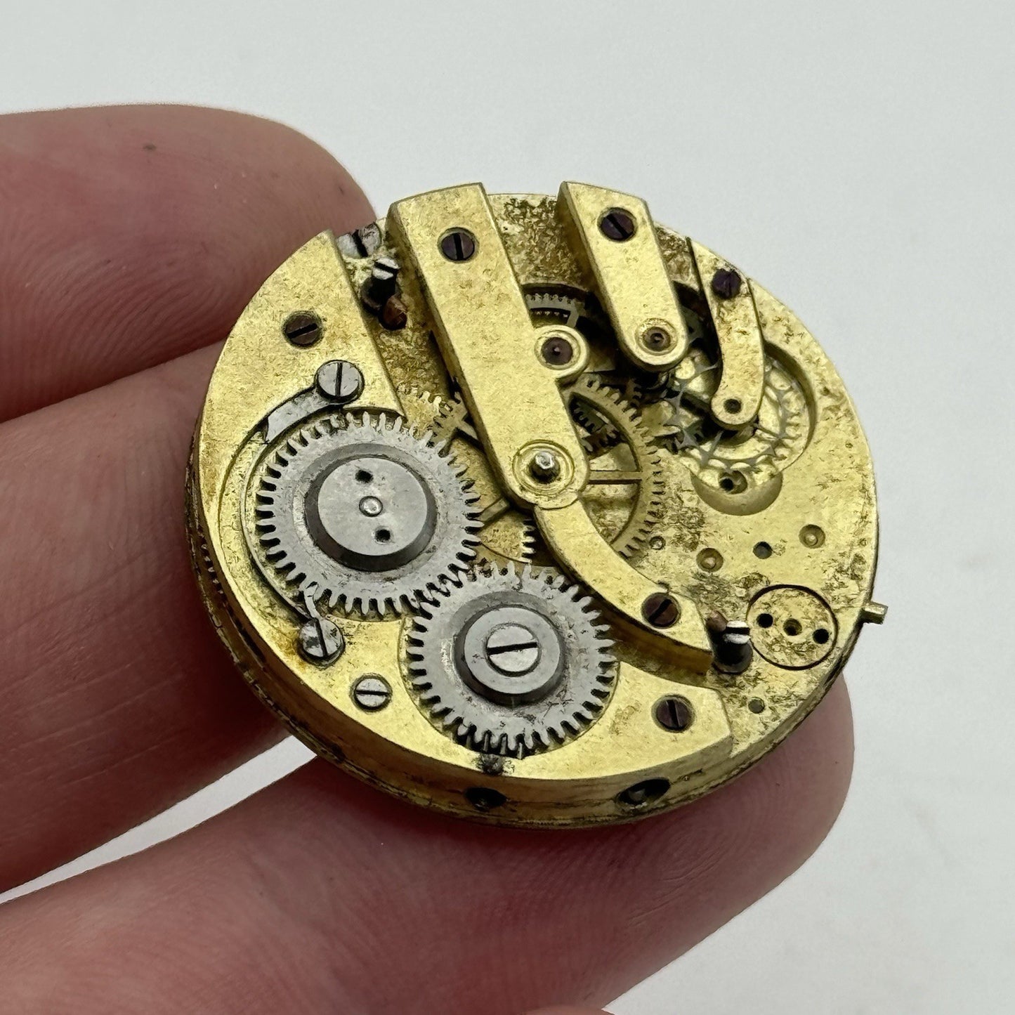 31.4mm Antique Beautiful Porcelain Dial Pocket Watch Movement - PARTS REPAIR