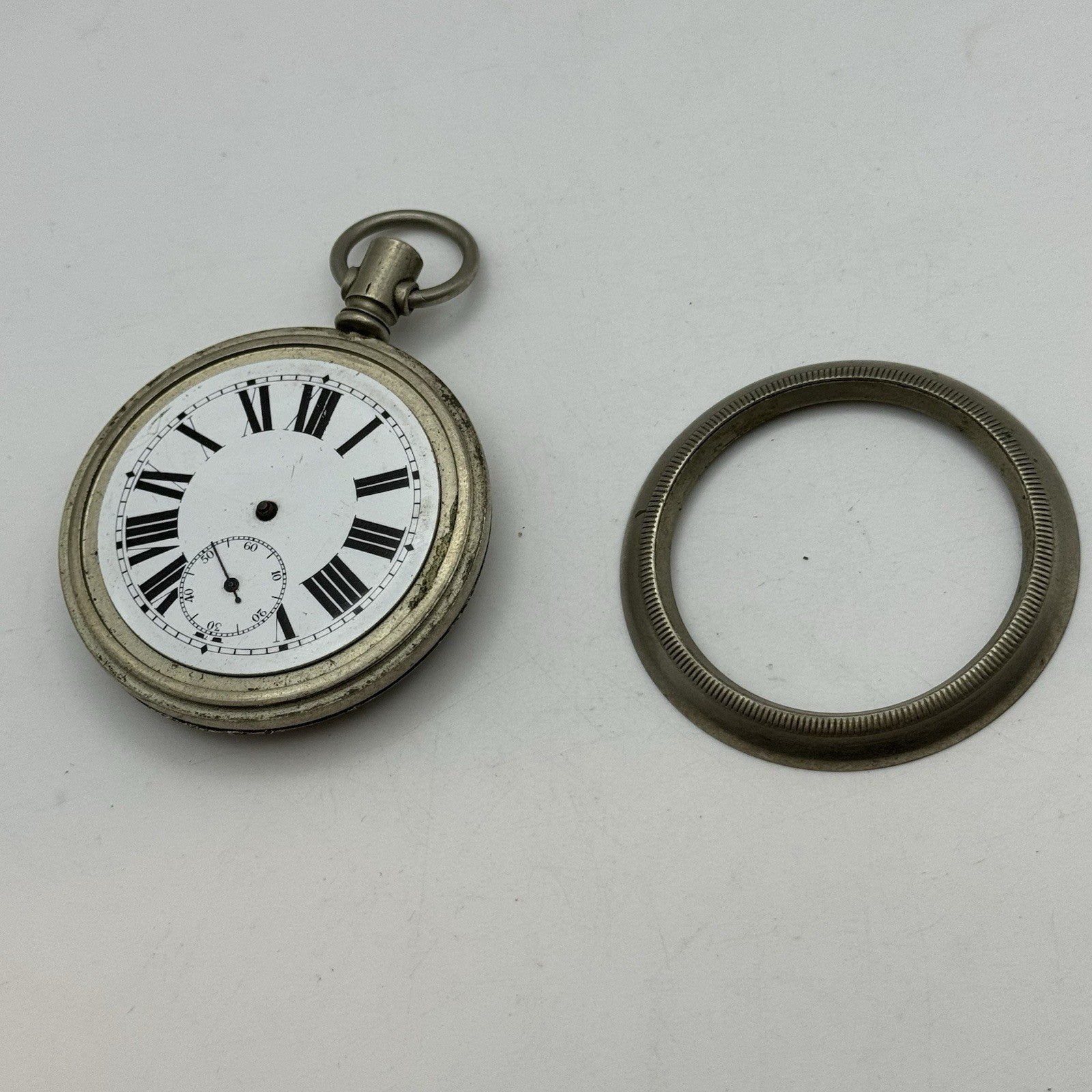 57mm Vintage Screw Case Roman Numerals Swiss Sub Secs Pocket Watch PARTS REPAIR