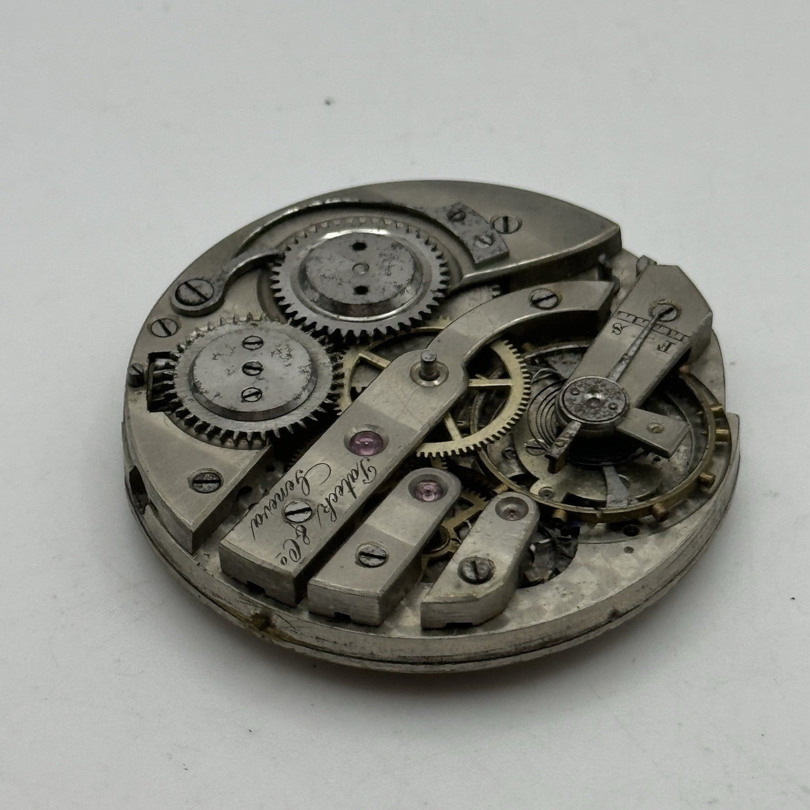 42.8mm Rare Antique Pateck & Co Geneva Swiss Pocket Watch Movement TO RESTORE