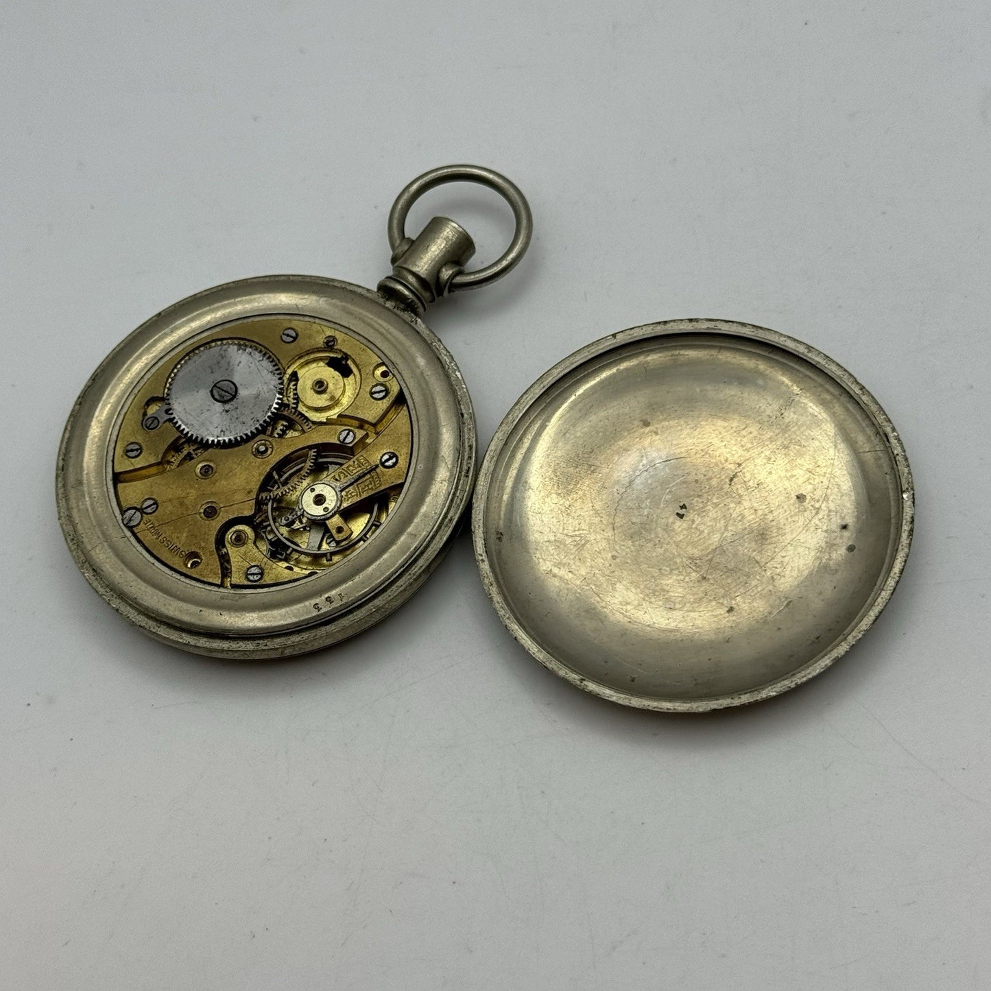 57mm Vintage Screw Case Roman Numerals Swiss Sub Secs Pocket Watch PARTS REPAIR