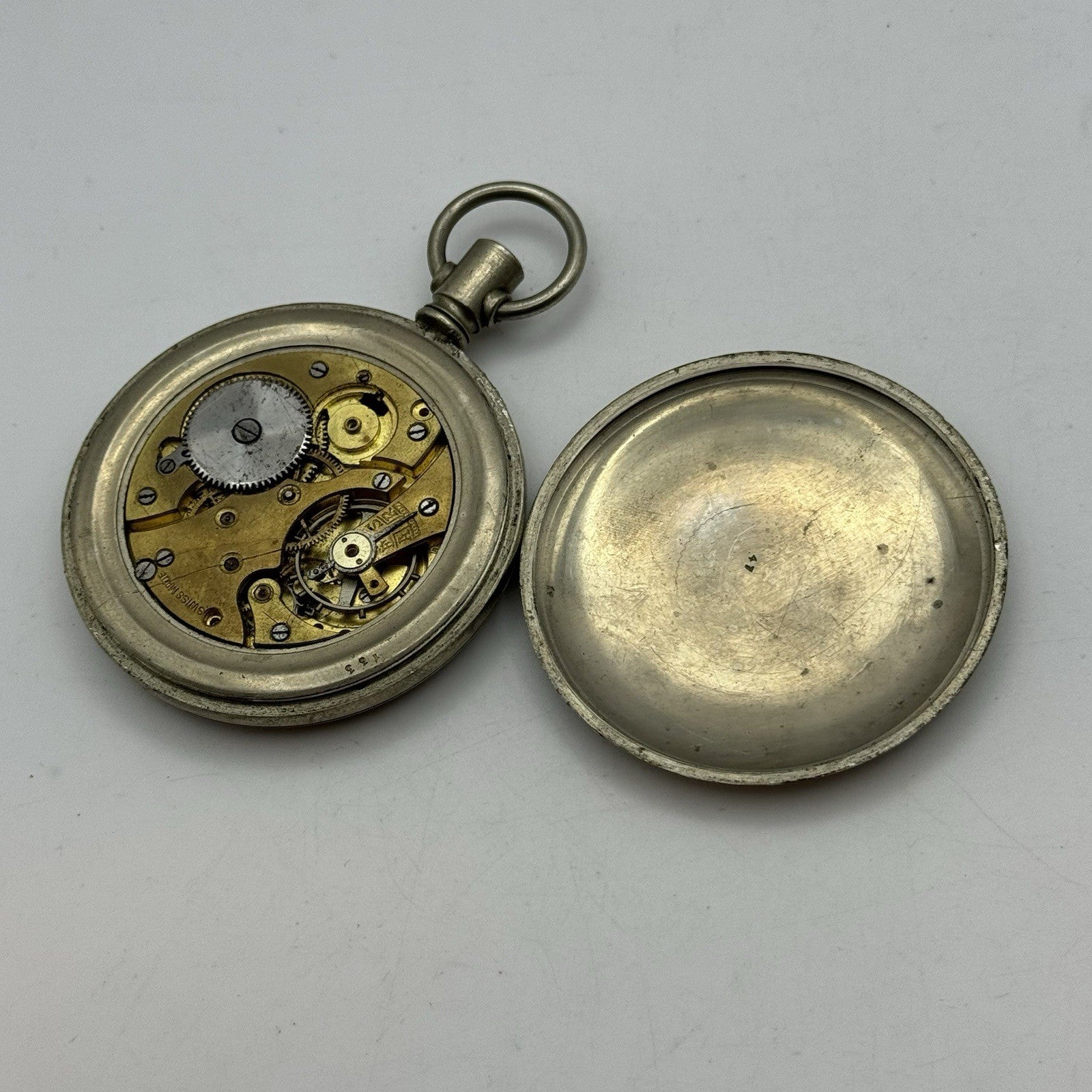 57mm Vintage Screw Case Roman Numerals Swiss Sub Secs Pocket Watch PARTS REPAIR