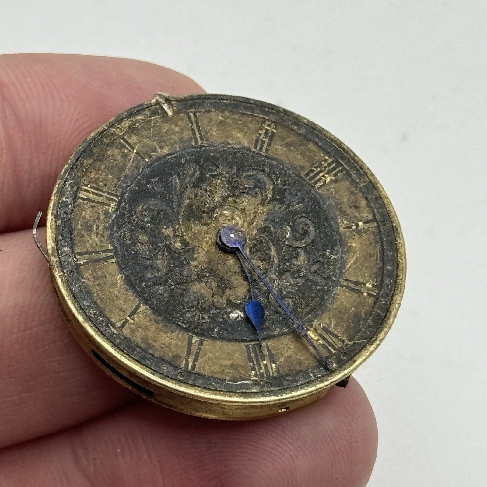 33.8mm Antique Quality Floral Dial Pocket Watch Movement Hands - PARTS REPAIR