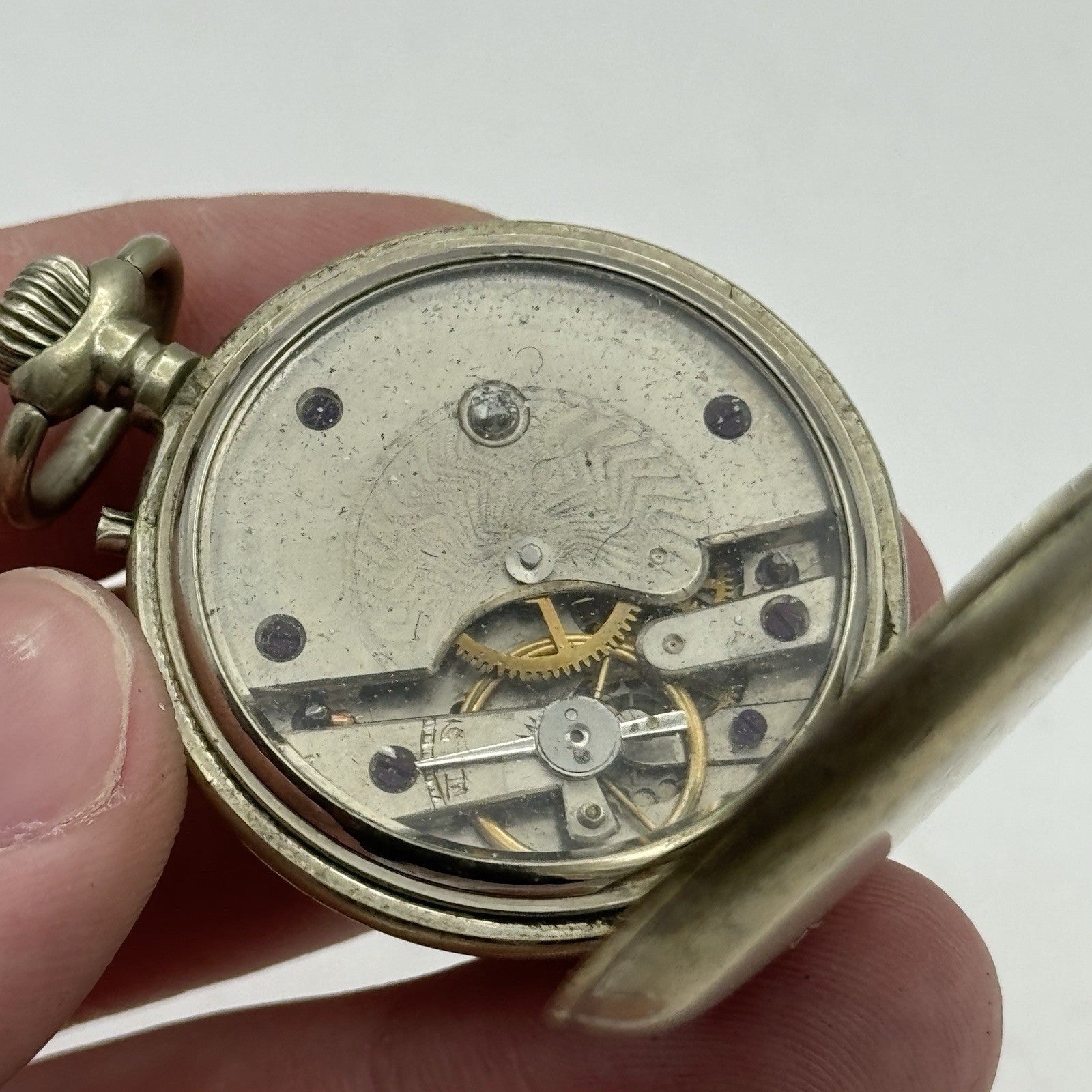 35mm Beautiful Pin Set Clear Case Back Porcelain Dial Fob Pocket Watch - PARTS