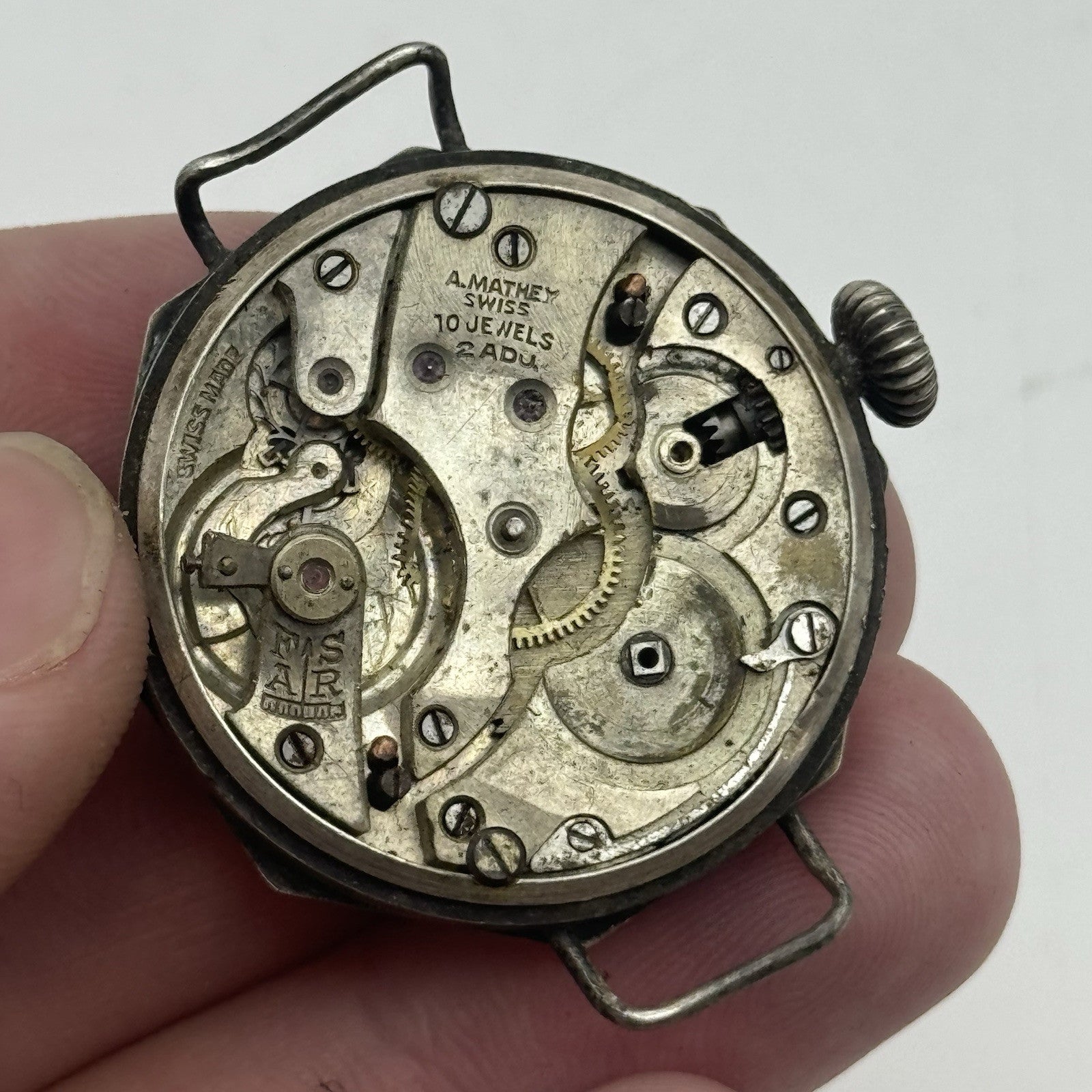 34mm Octagonal Marksman Possibly Silver Trench Watch Vintage TO RESTORE PARTS