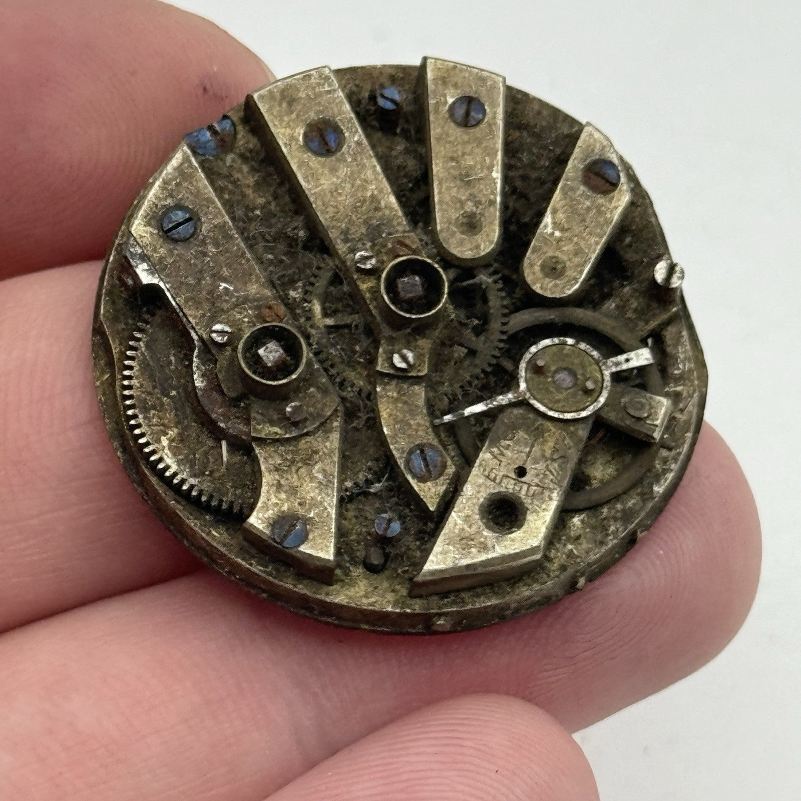34mm Antique Beautiful Porcelain Dial Pocket Watch Movement - PARTS REPAIR