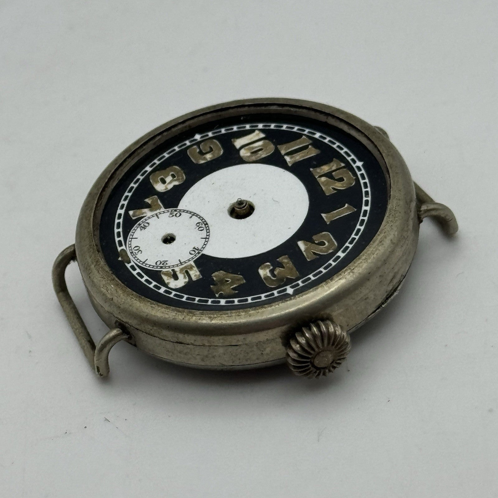 32mm Men’s Rare Black Bullseye Dial Military Trench Watch Swiss Made TO RESTORE