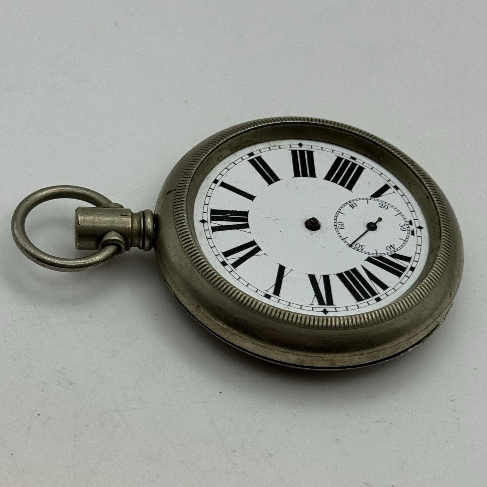 57mm Vintage Screw Case Roman Numerals Swiss Sub Secs Pocket Watch PARTS REPAIR
