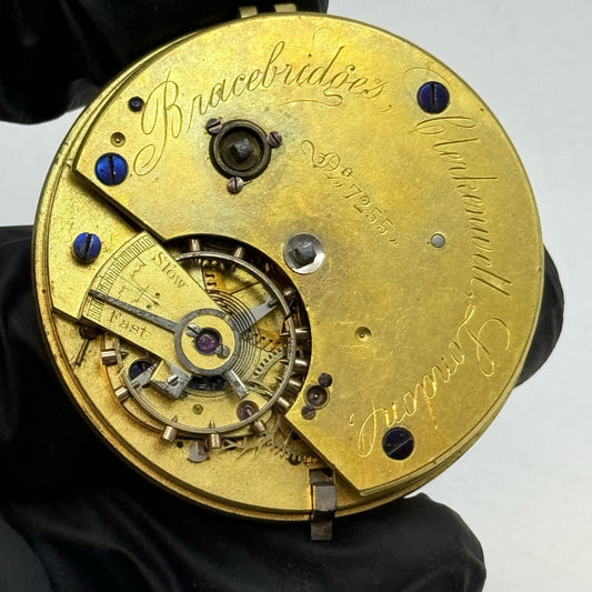 43mm Bracebridge Clerkenwell London High Grade Fusee Pocket Watch Movement PARTS