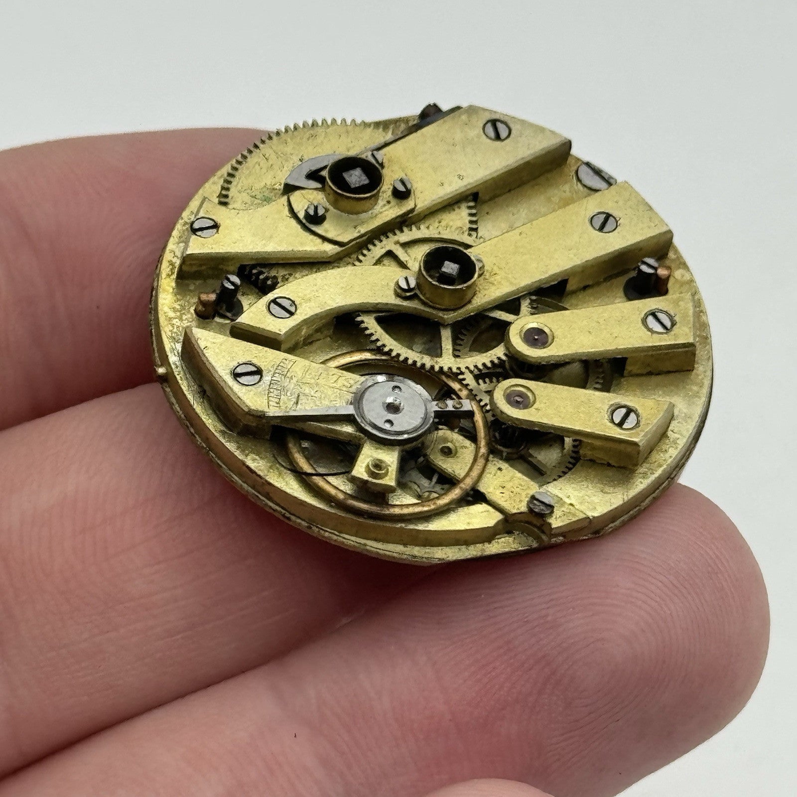 34mm Antique Beautiful Porcelain Dial Pocket Watch Movement - PARTS REPAIR