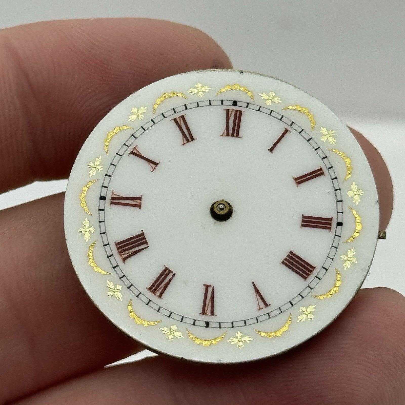 33.8mm Antique Beautiful Porcelain Dial Pocket Watch Movement - PARTS REPAIR