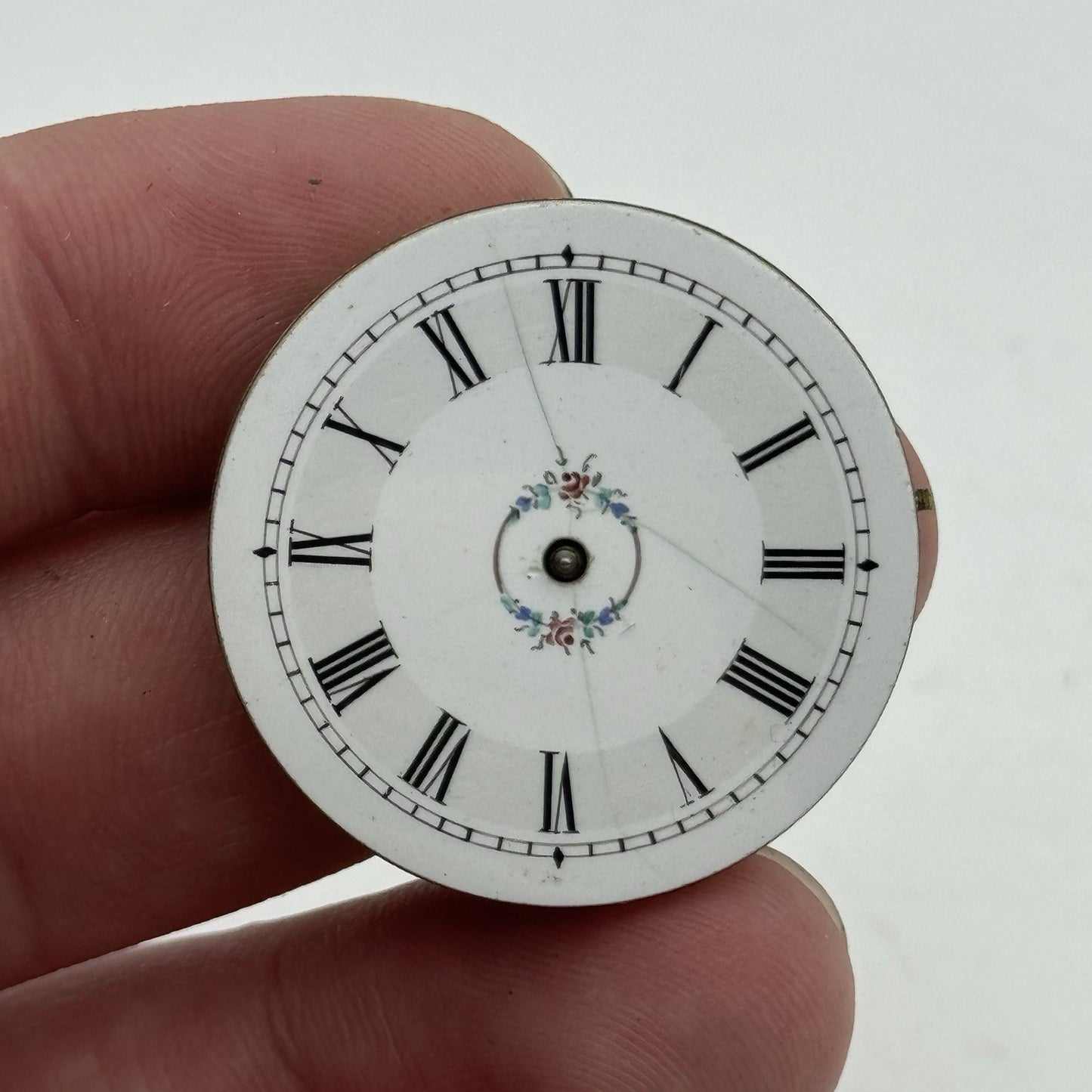 31.4mm Antique Beautiful Porcelain Dial Pocket Watch Movement - PARTS REPAIR