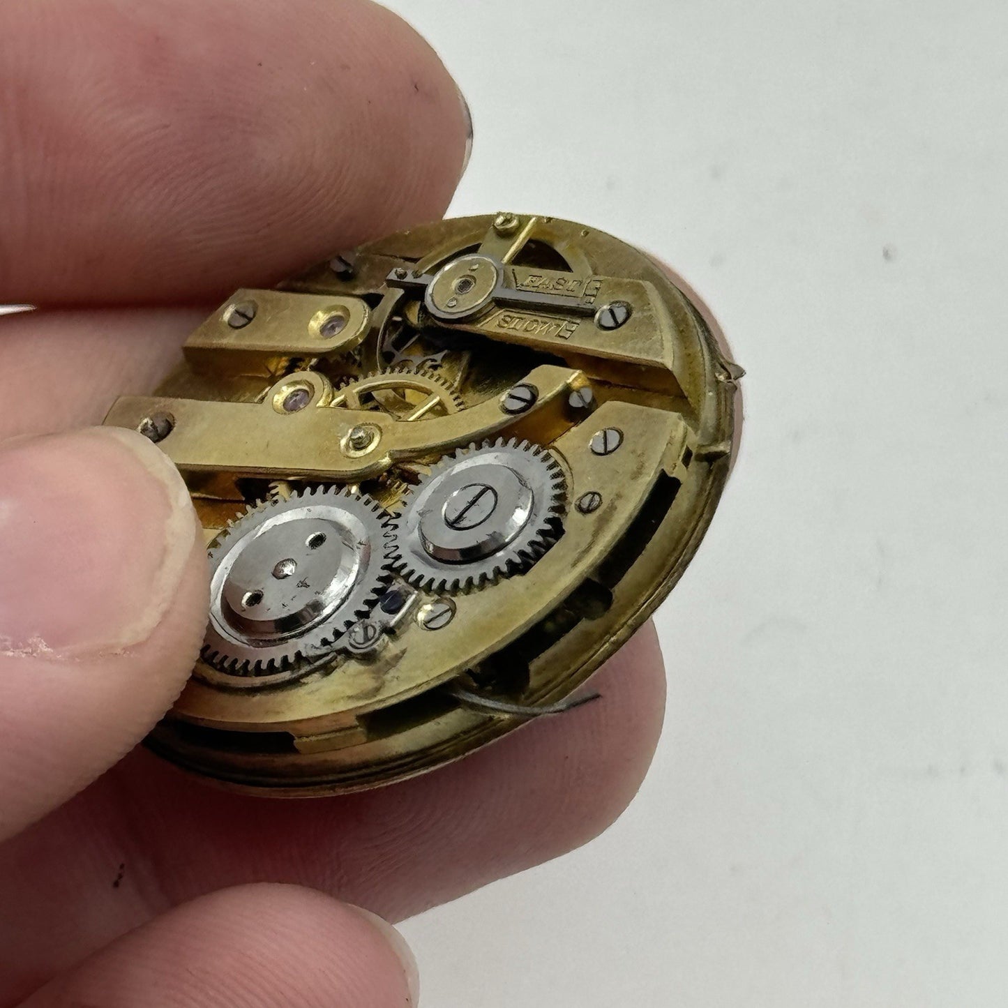 33.8mm Antique Quality Floral Dial Pocket Watch Movement Hands - PARTS REPAIR