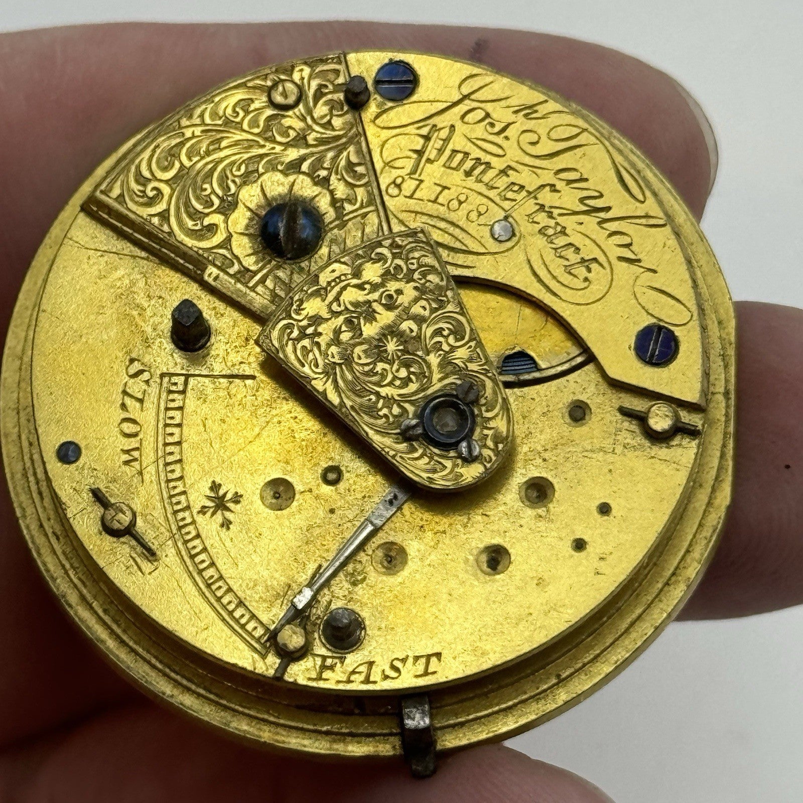 40.9mm Antique Joseph Taylor Pontefract Fusee Pocket Watch Movement - PARTS