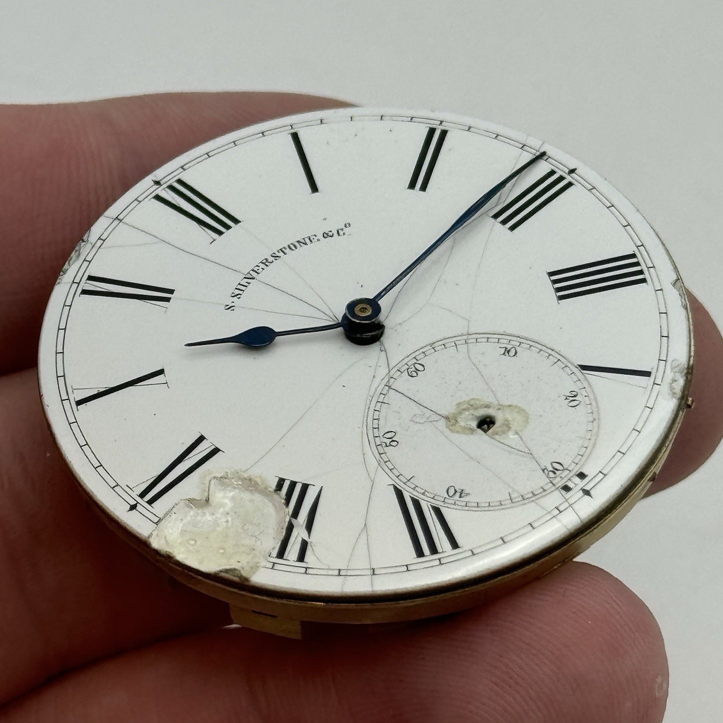 43.2mm Antique Good Balance S Silverstone Cylinder Pocket Watch Movement PARTS