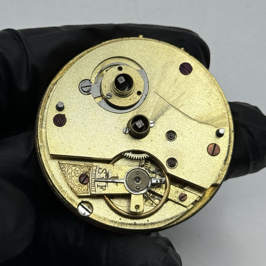 43.7mm Antique Key Wound Pocket Watch Movement - Porcelain Dial PARTS REPAIR