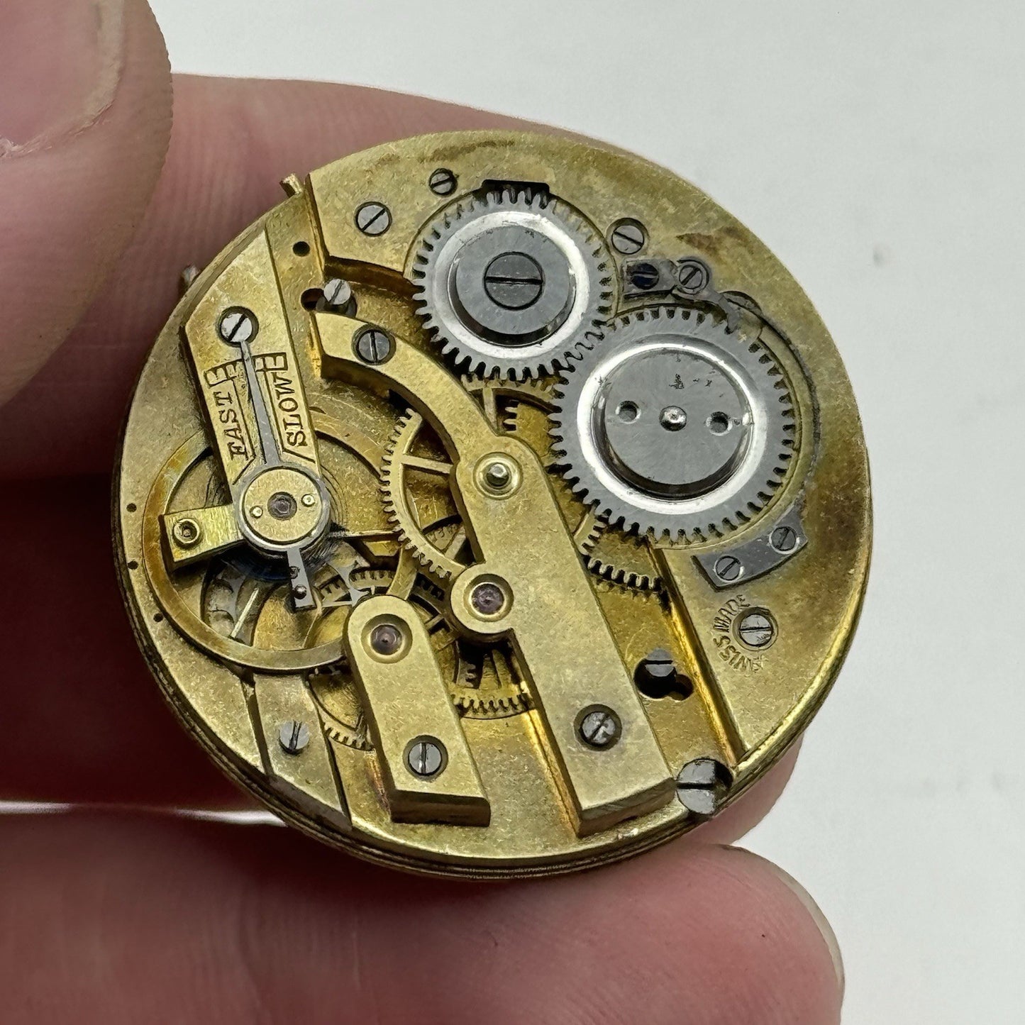 33.8mm Antique Quality Floral Dial Pocket Watch Movement Hands - PARTS REPAIR