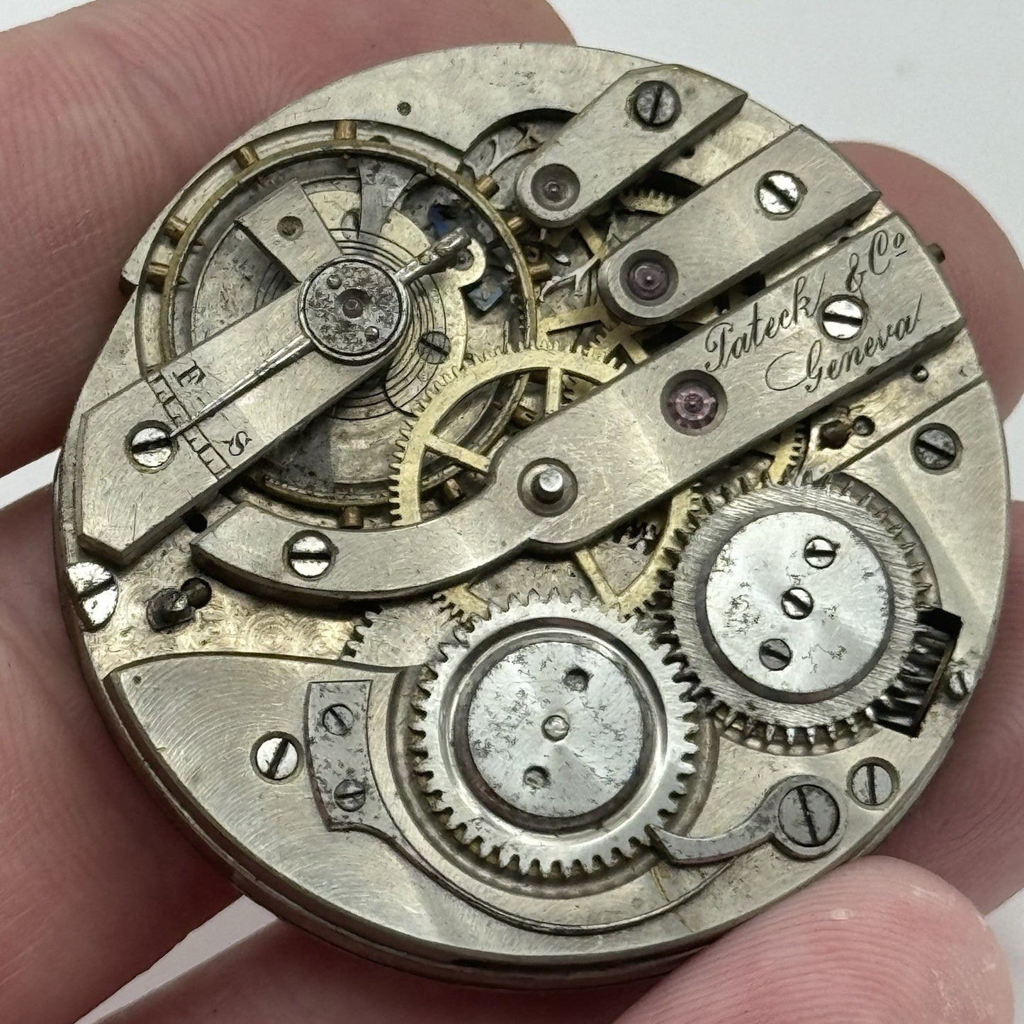 42.8mm Rare Antique Pateck & Co Geneva Swiss Pocket Watch Movement TO RESTORE