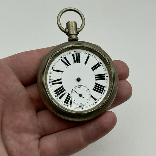 57mm Vintage Screw Case Roman Numerals Swiss Sub Secs Pocket Watch PARTS REPAIR