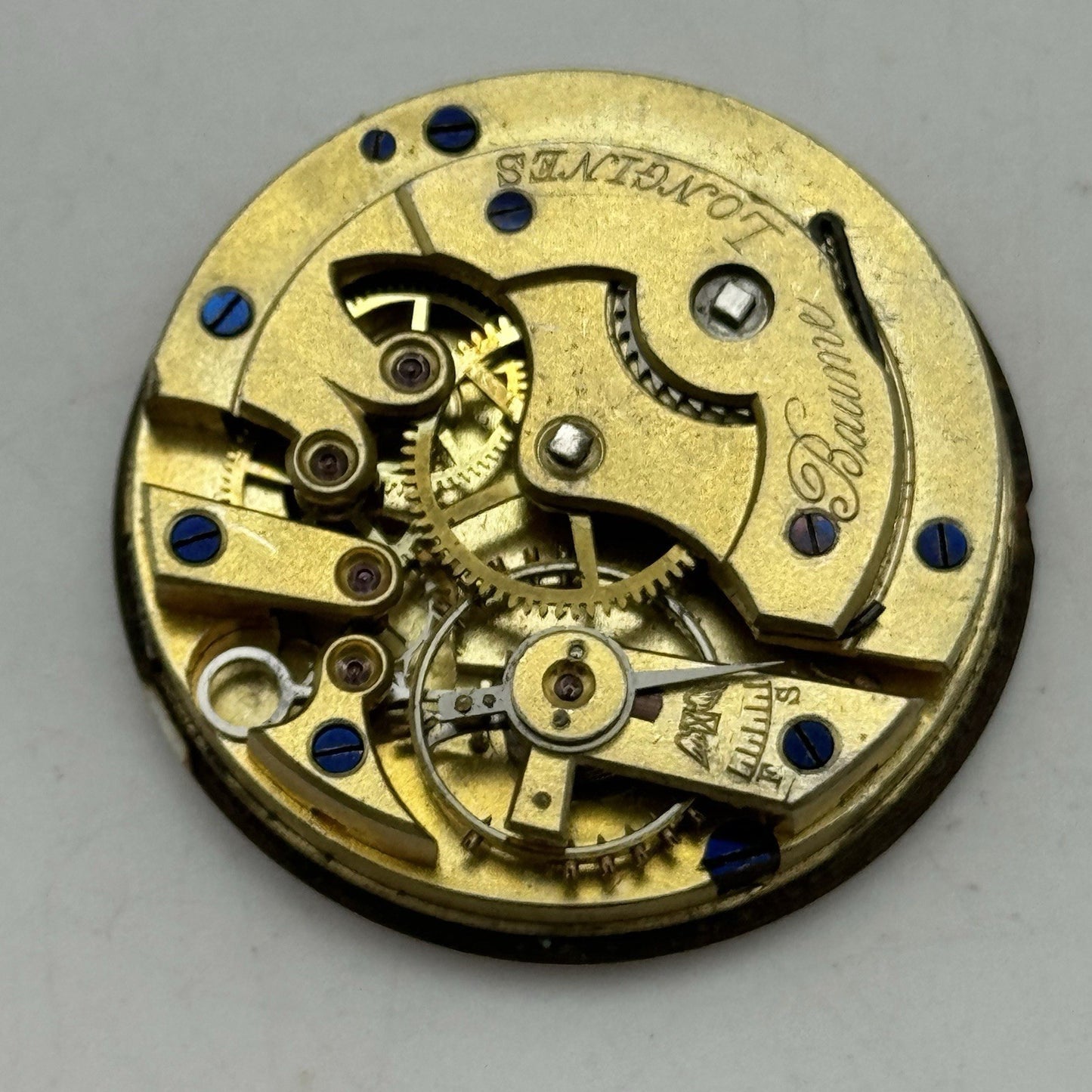 33.8mm Antique Longines Baume Key Wound Swiss Pocket Watch Movement PARTS REPAIR