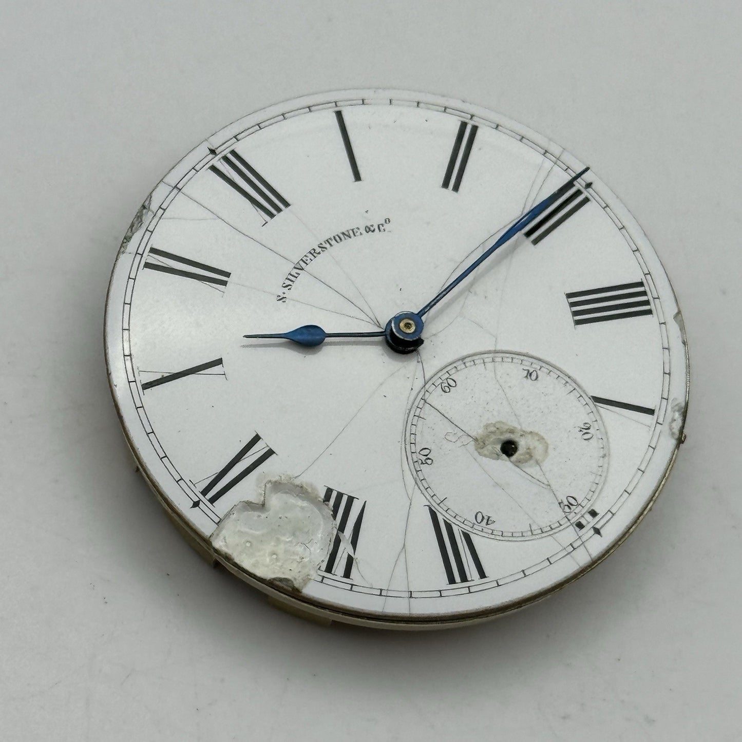 43.2mm Antique Good Balance S Silverstone Cylinder Pocket Watch Movement PARTS