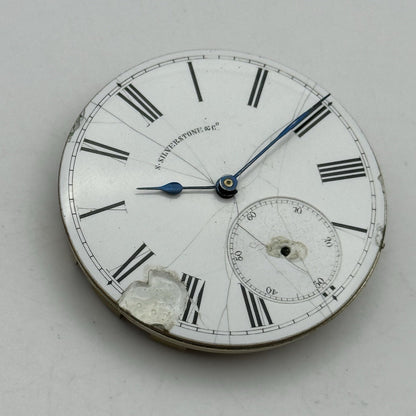 43.2mm Antique Good Balance S Silverstone Cylinder Pocket Watch Movement PARTS